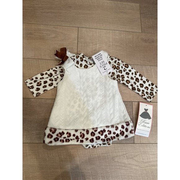 Rare Editions Baby Girls Cheetah Bodysuit & Jumper, 2 Piece Set - Off White 6-9 - Picture 2 of 7